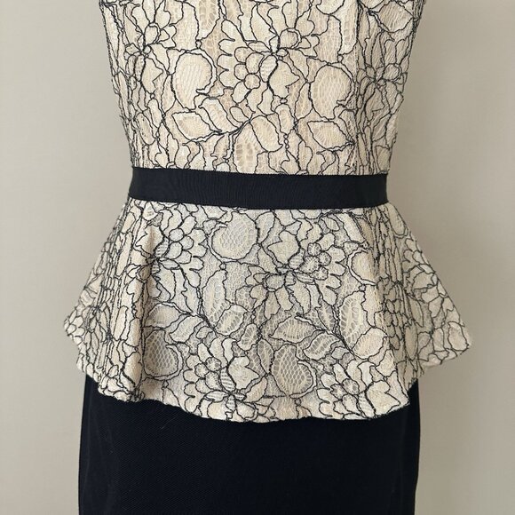 Antonio Melani $169 Lace Dress Women 4 Black Beige Career Peplum Mother of Bride - Picture 3 of 9